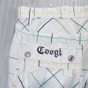 Coogi Vintage Y2K Grid Pattern Cargo Shorts Mens 40 White‎ Green Yellow Baggy